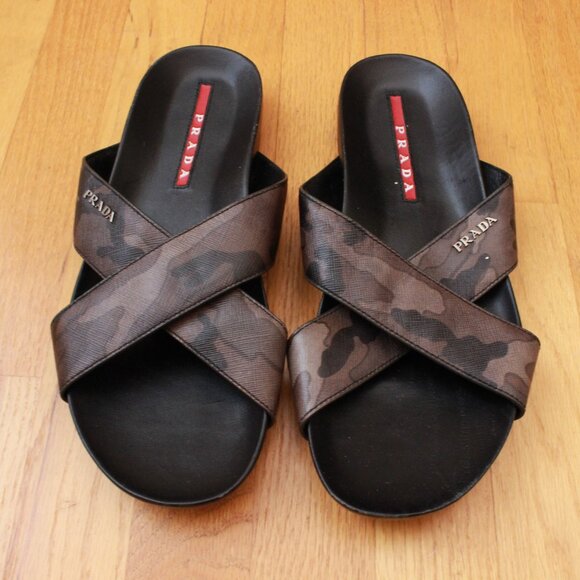 Prada Men's Criss Cross Camo Print Sandals Size 8 - Picture 3 of 11